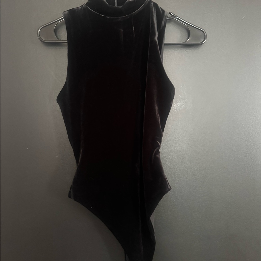 Naked Wardrobe Black Velvet Bodysuit